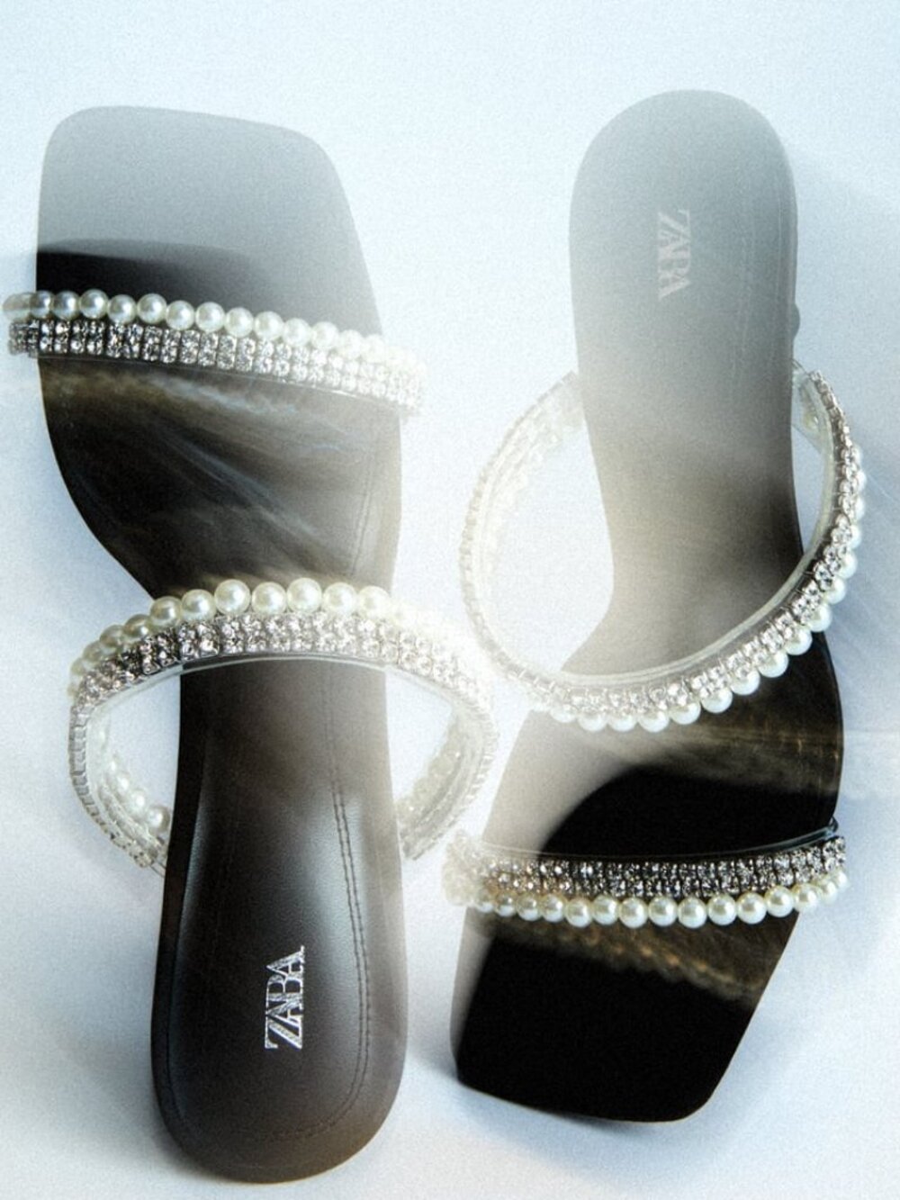 NEW ZARA Rhinestone Faux Pearl-Embellished Heeled Sandals, US6.5 / US 7